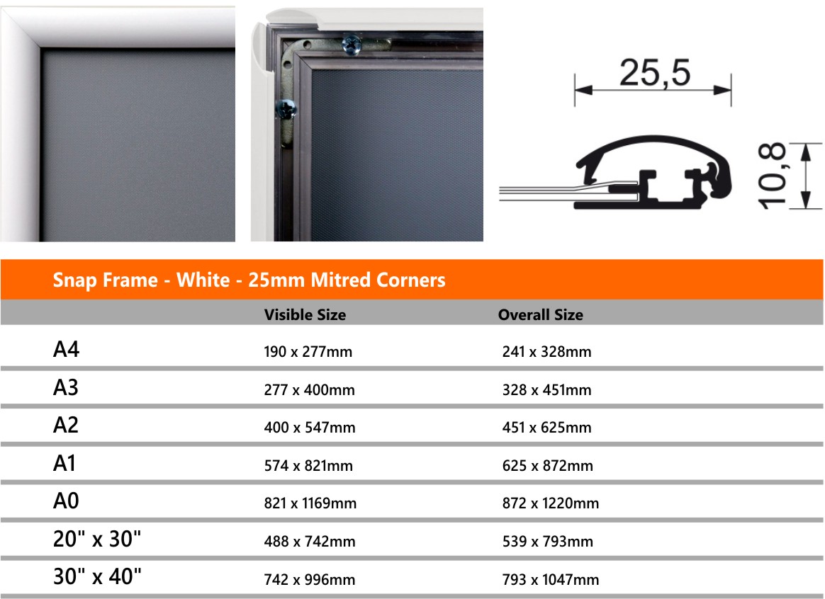 25mm White Snap Frames